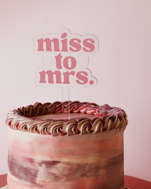 ‘Miss to Mrs.’ Pink Acrylic Cake Topper