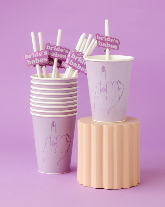 Purple 'Bride's Babes' Straw Labels & Straws