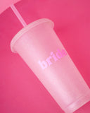'Bride' Plastic Glitter Tumbler - White and Pink