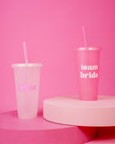 'Bride' Plastic Glitter Tumbler - White and Pink