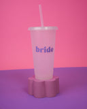 'Bride' Plastic Glitter Tumbler - White and Purple