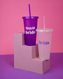 'Bride' Plastic Glitter Tumbler - White and Purple