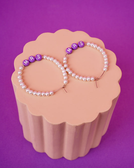 ‘Mrs.’ Purple and Pearls Earrings