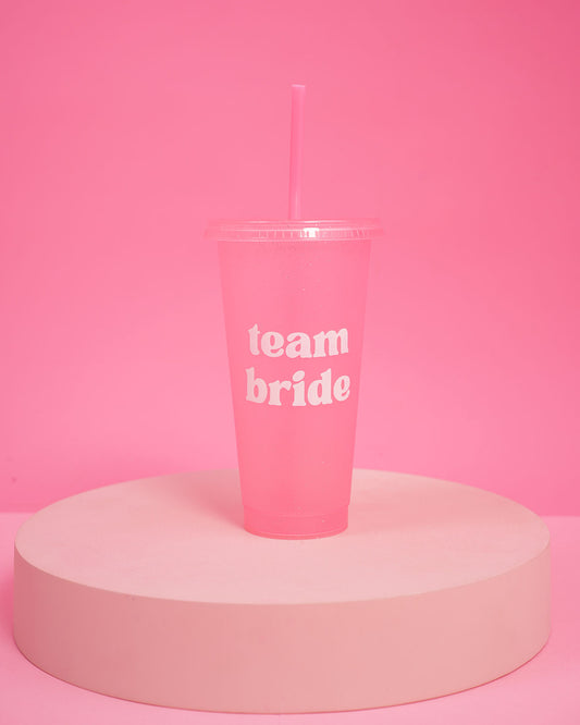 Pink 'Team Bride' Plastic Glitter Tumbler