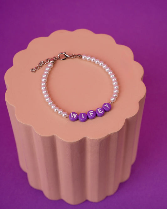 ‘Wifey’ Purple and Pearls Bracelet