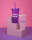 Purple 'Team Bride' Plastic Glitter Tumbler